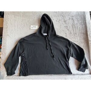 Thrill Cropped Hoodie Womens 1X Black Boxy Ribbed Side Sweatshirt